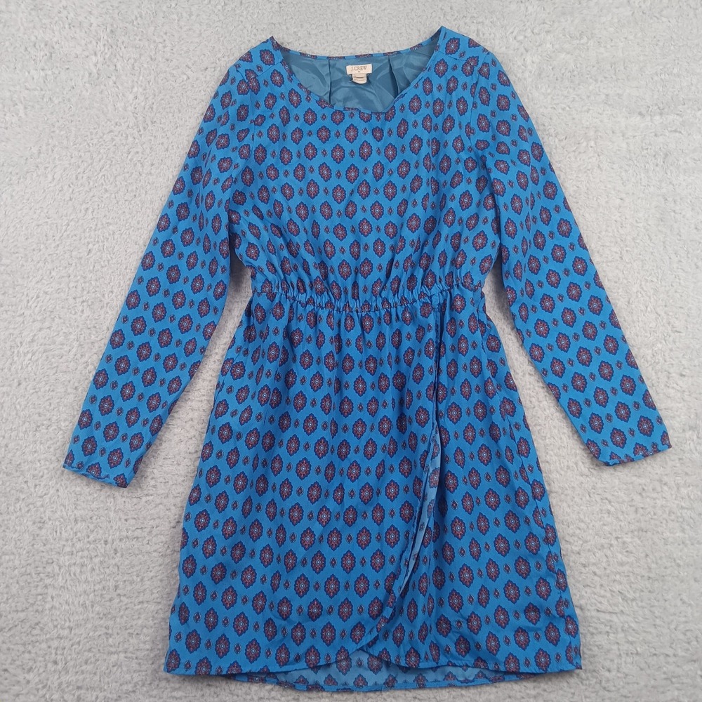 J.Crew‎ Dress 02664 Womens 4 Blue Geometric Medallion Long Sleeve Elastic Waist